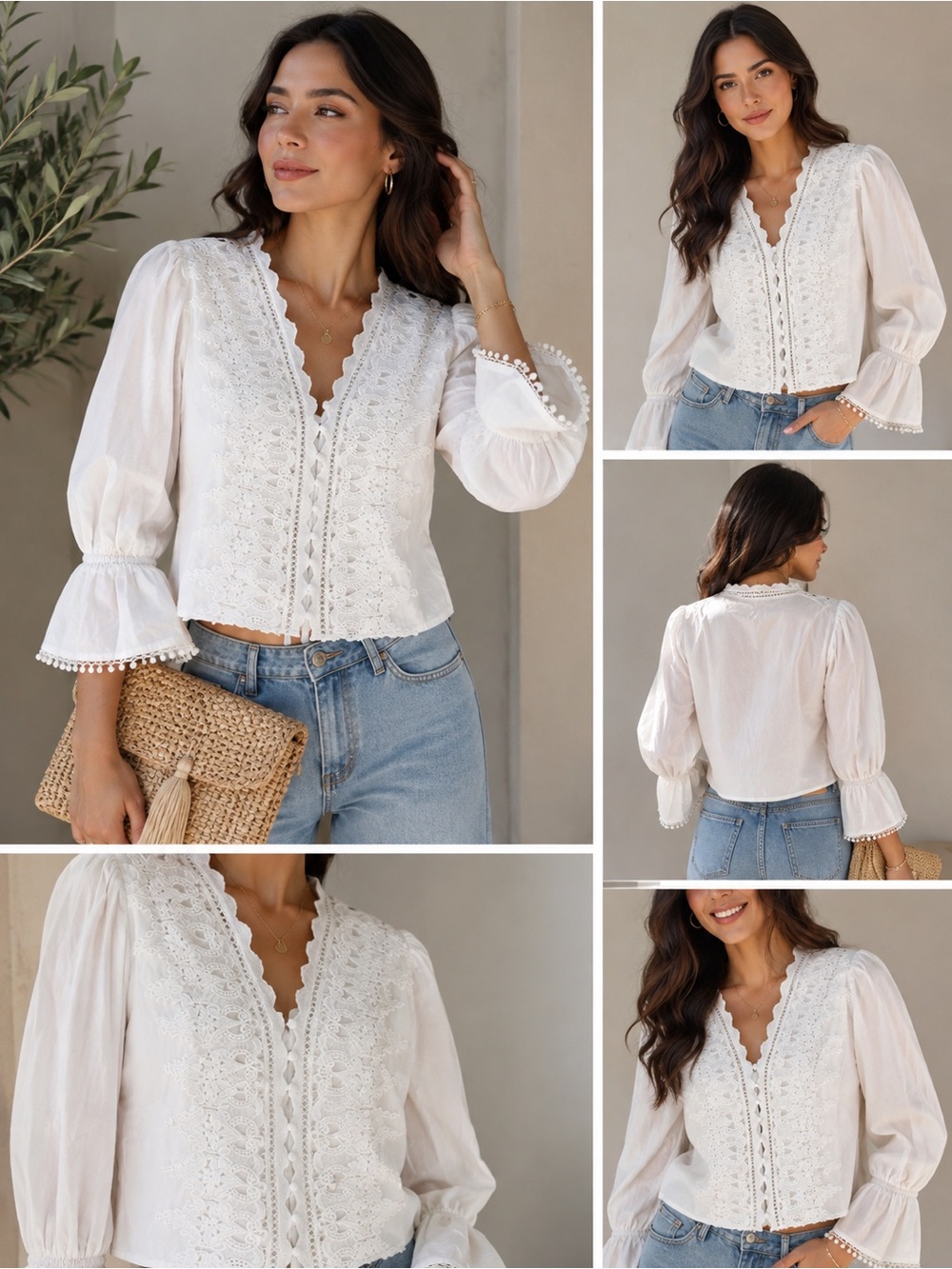 White Crochet Lace Button-Front Women's Blouse